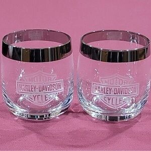 Vintage Harley Davidson Whiskey Glasses Roly Poly Rocks Tumblers MCM Platinum